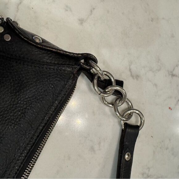 Vintage FURLA Black Studded Leather Hobo Shoulder Bag – Made in Italy - Picture 7 of 16